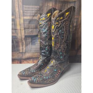 Corral Womens Vintage Cowboy Boots - Black Butterfly Print Men's Size 8 M